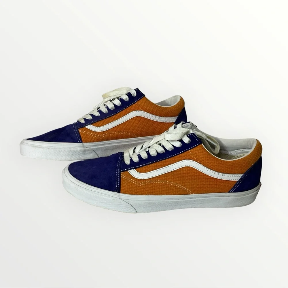 VANS Old Skool Skateboarding Woven Apricot‎ and Blue Suede Sneaker Shoes Mens 13